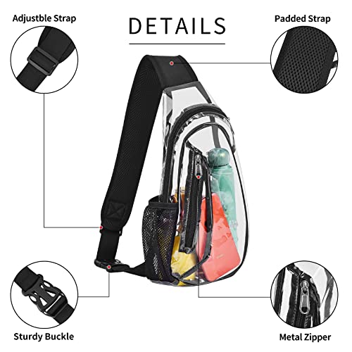 AROUVOG Clear Sling Bag, Stadium Approved Mini PVC Crossbody Shoulder Backpack, Transparent Casual Chest Daypack for Women & Men, Perfect for Hiking, Stadium or Concerts, Black, One Size