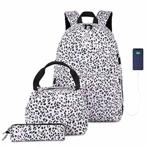 teen girls backpack school book bag set with lunch box and pencil case for ladies and women pink