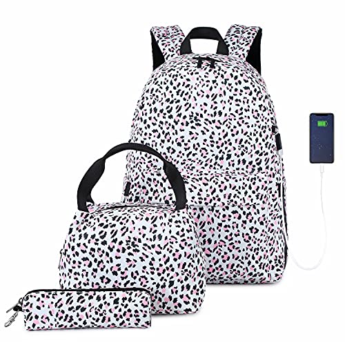 Teen Girls Backpack School Book Bag Set with Lunch Box and Pencil Case for ladies and women PINK