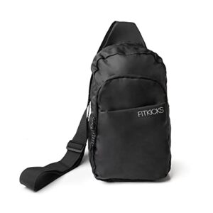 fitkicks hideaway packable sling bag, cross-body bag for men and women, black