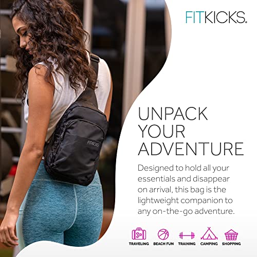 FITKICKS Hideaway Packable Sling Bag, Cross-body Bag for Men and Women, Black
