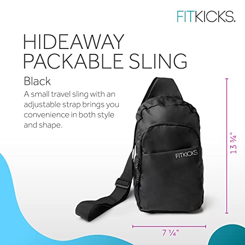 FITKICKS Hideaway Packable Sling Bag, Cross-body Bag for Men and Women, Black