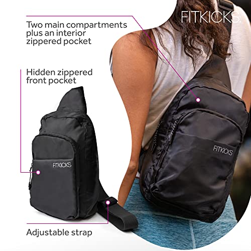 FITKICKS Hideaway Packable Sling Bag, Cross-body Bag for Men and Women, Black