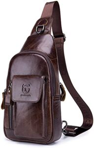 bullcaptain genuine leather sling bag for men leather casual crossbody shoulder backpack travel hiking vintage chest bags mens daypacks (coffee)