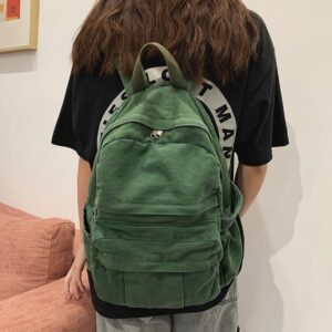 GAI Mini Canvas Backpack College School Bag Travel Daypack Grunge Aesthetic Boho Hippie Purse (One Size,Green)