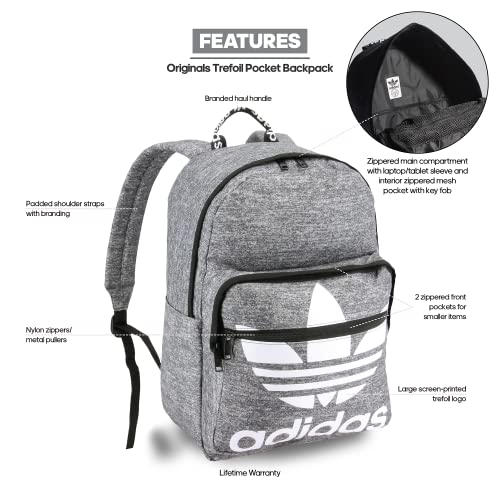 adidas Originals Trefoil Pocket Backpack, Jersey Onix Grey, One Size