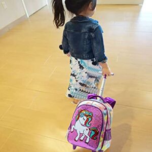 Egchescebo 3PCS Girls School Kids Rolling Backpack With Wheels Trolley Wheeled Backpacks for Girls Travel Bags Girls Backpack With Lunch Box Purple