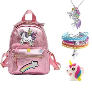 pink rainbow unicorn backpack, cute toddler backpack waterproof mini travel bag for girls kids