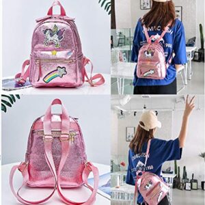 Pink Rainbow Unicorn Backpack, Cute Toddler Backpack Waterproof Mini Travel Bag for Girls Kids