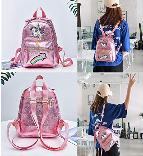 Pink Rainbow Unicorn Backpack, Cute Toddler Backpack Waterproof Mini Travel Bag for Girls Kids