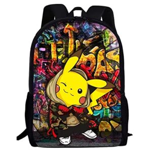 pokemon school backpack 3d pattern printed lightweight bookbag cartoon anime casual daypack for back to school teens elementary middle school bookbag