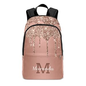 gold glitter personalized schoolbag, teen unisex university custom casual bookbag travel laptop backpack daypack