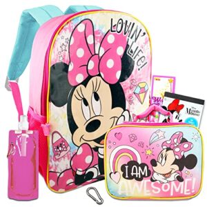 color shop disney minnie mouse backpack and lunch bag set – school supplies bundle with insulated box plus water bottle, stickers, more (disney for kids)