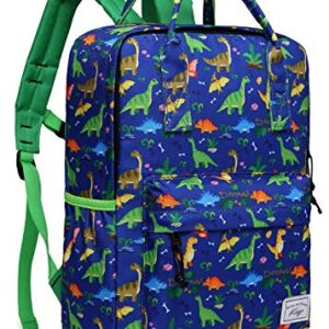 Kasqo Kids Backpack, Lightweight Water Resistant Preschool Toddler Bookbags for Little Boys and Girls with Chest Strap, Green Dinosaur