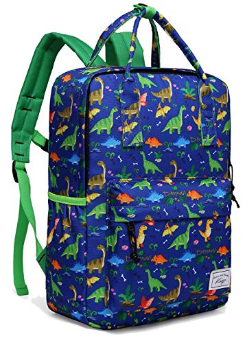 Kasqo Kids Backpack, Lightweight Water Resistant Preschool Toddler Bookbags for Little Boys and Girls with Chest Strap, Green Dinosaur