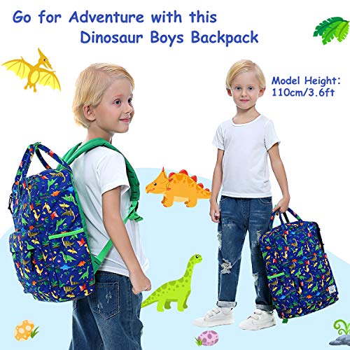 Kasqo Kids Backpack, Lightweight Water Resistant Preschool Toddler Bookbags for Little Boys and Girls with Chest Strap, Green Dinosaur