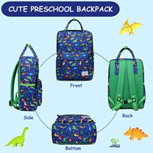 Kasqo Kids Backpack, Lightweight Water Resistant Preschool Toddler Bookbags for Little Boys and Girls with Chest Strap, Green Dinosaur