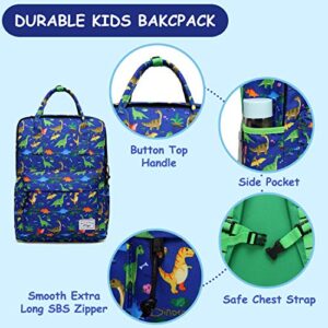 Kasqo Kids Backpack, Lightweight Water Resistant Preschool Toddler Bookbags for Little Boys and Girls with Chest Strap, Green Dinosaur