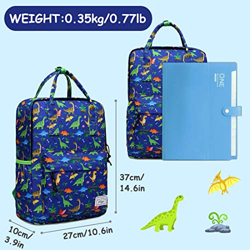 Kasqo Kids Backpack, Lightweight Water Resistant Preschool Toddler Bookbags for Little Boys and Girls with Chest Strap, Green Dinosaur