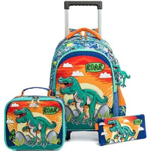egchescebo school bags kids rolling dinosaur backpack for boys luggage suitcase with wheels trolley wheeled backpacks travel bags 3pcs boys backpack with lunch green