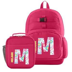 let’s make memories pink backpack collection – personalized back to school supplies – book bag with lunchbox – flowers