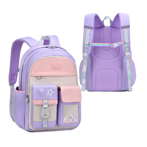 ZHANAO Star-Print Backpack for Girls Primary Students Bookbag Elementary Cute Student School Bag