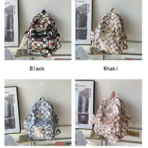 Lokkcy Cute Kawaii Backpack for Teen Girls with Doll,Fashion Plaid Backpack for School checkerboard backpack. (Khaki)
