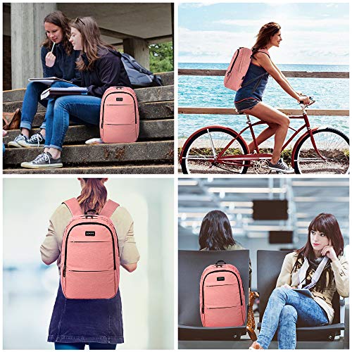 ZOMAKE Travel Laptop Backpack for Women Men:Anti Theft Water Resistant College School Bag - Computer Bookbag with USB Charging Port Business Work Backpacks Fits 15.6 Inch Laptop (15.6 Inch,a-pink)