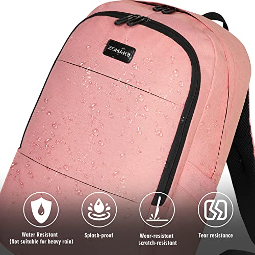 ZOMAKE Travel Laptop Backpack for Women Men:Anti Theft Water Resistant College School Bag - Computer Bookbag with USB Charging Port Business Work Backpacks Fits 15.6 Inch Laptop (15.6 Inch,a-pink)