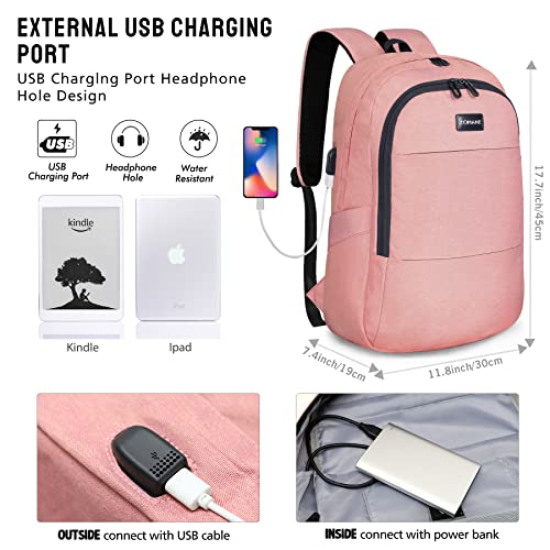 ZOMAKE Travel Laptop Backpack for Women Men:Anti Theft Water Resistant College School Bag - Computer Bookbag with USB Charging Port Business Work Backpacks Fits 15.6 Inch Laptop (15.6 Inch,a-pink)