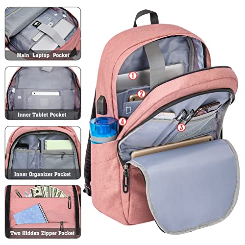 ZOMAKE Travel Laptop Backpack for Women Men:Anti Theft Water Resistant College School Bag - Computer Bookbag with USB Charging Port Business Work Backpacks Fits 15.6 Inch Laptop (15.6 Inch,a-pink)