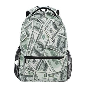 Backpack Funny American Dollar Money Adults School Bag Casual College Bag Travel Zipper Bookbag Hiking Shoulder Daypack for Women Men