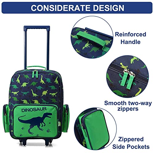 VASCHY Dinosaur Rolling Luggage and Cute Preschool Backpack Bundle