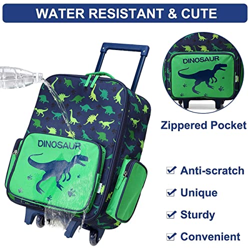 VASCHY Dinosaur Rolling Luggage and Cute Preschool Backpack Bundle