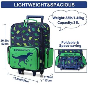 VASCHY Dinosaur Rolling Luggage and Cute Preschool Backpack Bundle