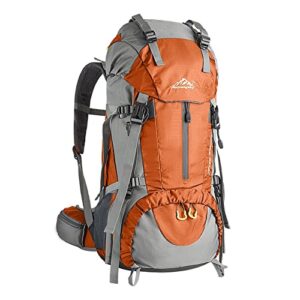 dadayiyo 50l hiking backpack lightweight water resistant,mountain climbing camping outdoor sport daypack bag with rain cover(orange)