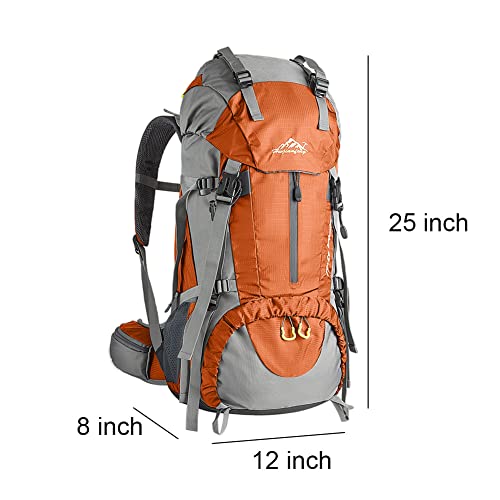 DADAYIYO 50L Hiking Backpack Lightweight Water Resistant,Mountain Climbing Camping Outdoor Sport Daypack Bag with Rain Cover(Orange)