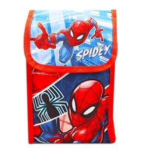 Marvel Spiderman Backpack with Lunch Box - Bundle with Spiderman Backpack for Boys 4-6, Spiderman Lunch Box, Water Pouch, Stickers (Spiderman Backpack for Kids)