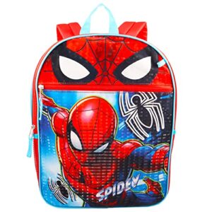 Marvel Spiderman Backpack with Lunch Box - Bundle with Spiderman Backpack for Boys 4-6, Spiderman Lunch Box, Water Pouch, Stickers (Spiderman Backpack for Kids)