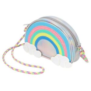 claire’s club silver holographic rainbow crossbody bag with rainbow shoulder strap