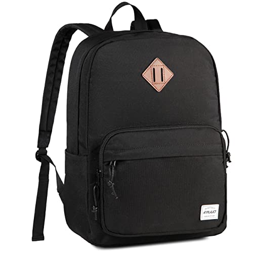 RAVUO School Backpack for Men Women, Ultra Lightweight Basic Bookbags Casual Daypack Black Backpack for Kids Teen Girls Boys