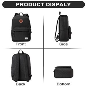 RAVUO School Backpack for Men Women, Ultra Lightweight Basic Bookbags Casual Daypack Black Backpack for Kids Teen Girls Boys