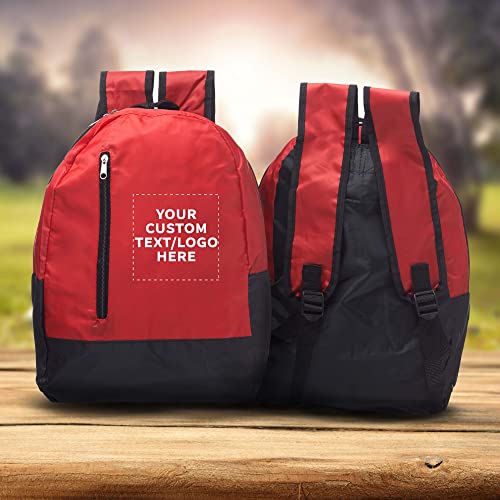 DISCOUNT PROMOS 24 Quick Zip Backpacks Set - Customizable Text, Logo - Polyester, Unique features, Front Pocket, Vibrant - Red