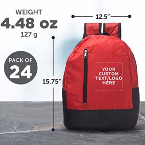 DISCOUNT PROMOS 24 Quick Zip Backpacks Set - Customizable Text, Logo - Polyester, Unique features, Front Pocket, Vibrant - Red