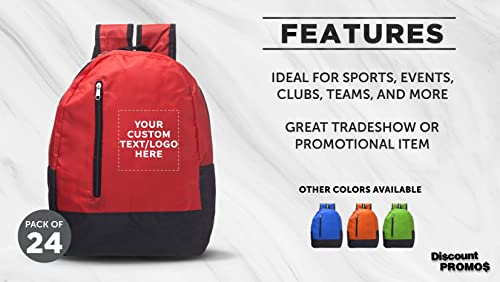 DISCOUNT PROMOS 24 Quick Zip Backpacks Set - Customizable Text, Logo - Polyester, Unique features, Front Pocket, Vibrant - Red