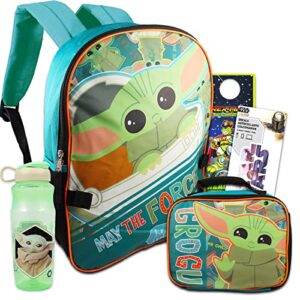 baby yoda backpack and lunch box set – mandalorian school supplies bundle with insulated bag plus star wars decals, water bottle, more (mandalorian for boys),