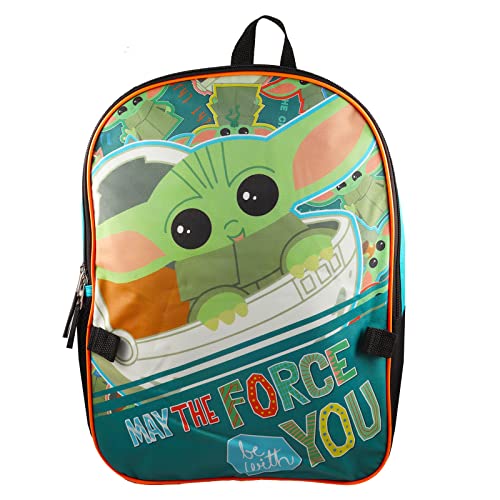 Baby Yoda Backpack and Lunch Box Set - Mandalorian School Supplies Bundle with Insulated Bag Plus Star Wars Decals, Water Bottle, More (Mandalorian for Boys),