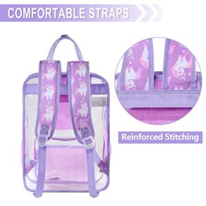 VASCHY Clear backpack for Women, Heavy Duty Transparent See Through Stadium Approved Square Backpack for Teen Girls Bookbag Schoolbag Unicorn