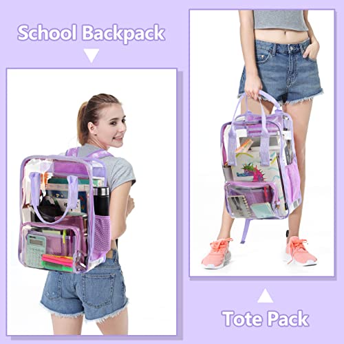 VASCHY Clear backpack for Women, Heavy Duty Transparent See Through Stadium Approved Square Backpack for Teen Girls Bookbag Schoolbag Unicorn