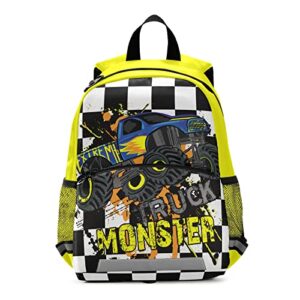 kids backpack,monster truck lightweight preschool backpack for toddlers boys girls with chest clip one size